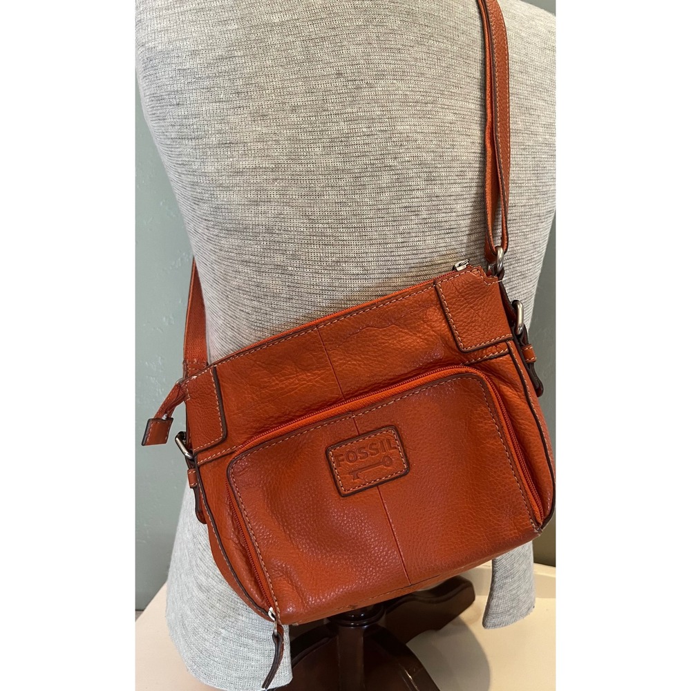 Fossil Burnt Orange Pebbled Leather Crossbody Organizer Bag SHB2838